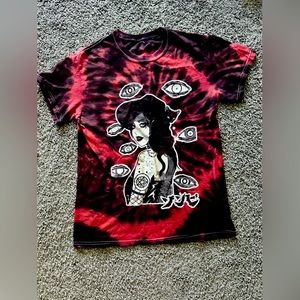 Red and black, tie-dye shirt rocker girl shirt